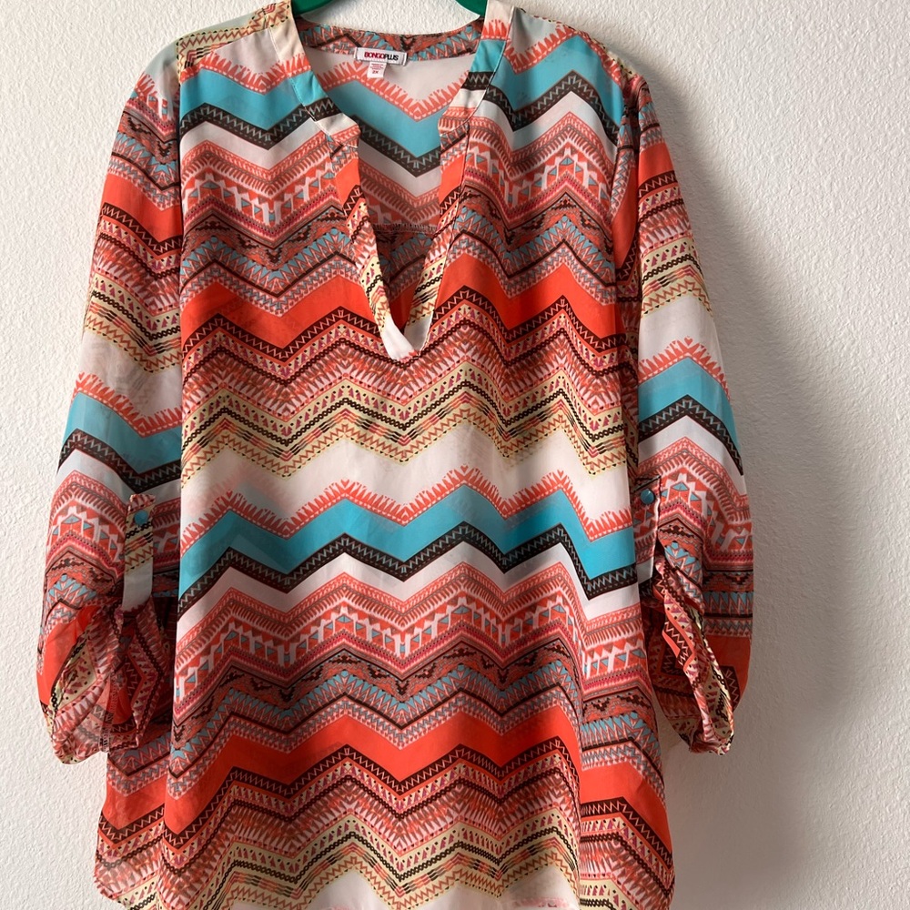 Bongo Plus colorful cuffed sleeve Blouse, Size‎ 2X, Looks like new